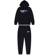 TRAPSTAR DECODED CHENILLE HOODED TRACKSUIT - BLACK ICE, SIZE MEDIUM