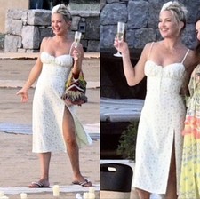 House Of CB Dress Size S Carina Lace Up Lemon Floral Bustier Midi Kate Hudson