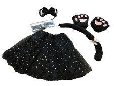 NEW GIRLS 6 PIECE BLACK PINK CAT COSTUME TUTU ACCESSORIES - SMALL ONE SIZE