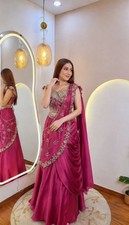 Bollywood Style Lehenga Saree Premium Crepe Silk Sequins Wedding Festival Outfi