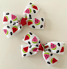 WATERMELON 3" PAIR HANDMADE GROSGRAIN PIGTAIL BOWS