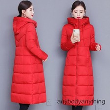 Women Extra Long Winter Coat Padded Quilted Puffer Cotton Jacket Warm Hooded Hot