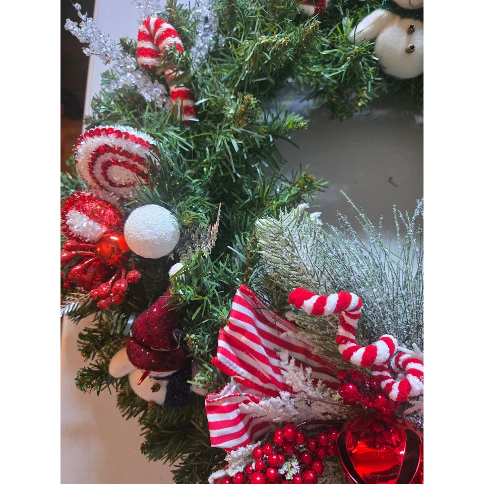 Christmas Wreath Snowman Candy Cane Snowflake Berry Holiday Decor Lighted - Image 4 of 4