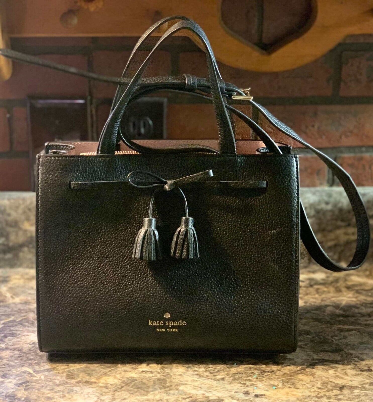 Kate Spade New York Black Pebbled Leather Tassel Shoulder Bag 