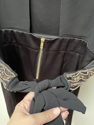 XOXO Black Mini Dress Junior Sz 7/8 Beaded Sash Belt Sheer Top Open Keyhole Back - Picture 8 of 8