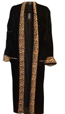 gigio Womens Velvet Duster Cardigan With Leopard Trim kimono with pockets