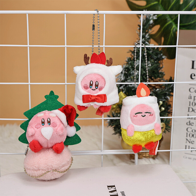 Star Kirby Plush Christmas Santa Claus Kirby Keychain Stuffed Doll Toy Xmas  Gift