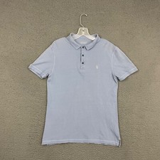 AllSaints Polo Shirt Mens Small Blue Gray Cotton Knit Preppy Logo Dad Casual
