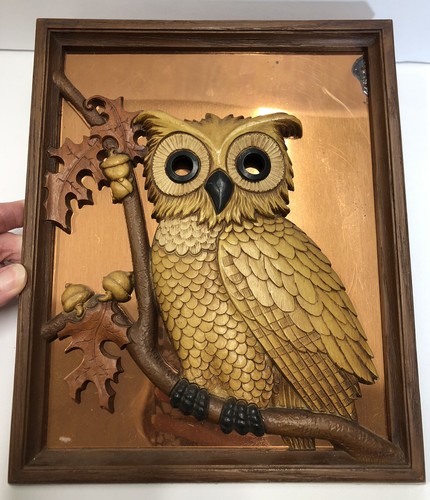 Vintage 1977 Coppercraft Guild 3D Owl pair wall art 9” x 11” copper/plastic Set - Picture 4 of 8