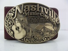 Vtg Nashville Music City USA Guitar Country Capital of the World Belt Buckle