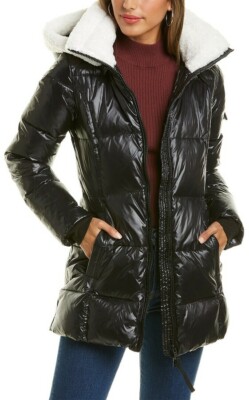 NEW, S13 Quilted Faux Fur Lined Hooded Puffer Jacket in Black - size S #C2054