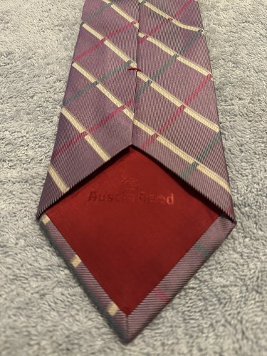 Men’s AUSTIN REED 100% Silk Tie A2 Pink Cross Check Striped Classic FREEPOST - Picture 2 of 5