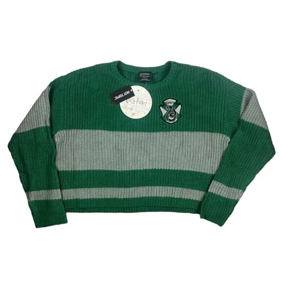 NWT - Harry Potter Slytherin Womenu0026#039;s Cropped Quidditch Sweater - Green  Gray - S | eBay