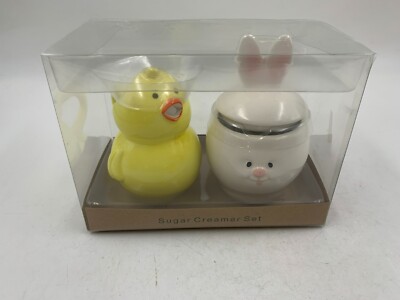 Transpac Ceramic 4in Spring Chick Cream and Bunny Sugar Set BB01B09034