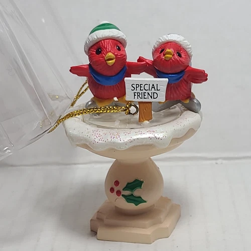 Vintage Gibson Christmas Ornament Birds Of A Feather Birdbath 1995 Retired READ
