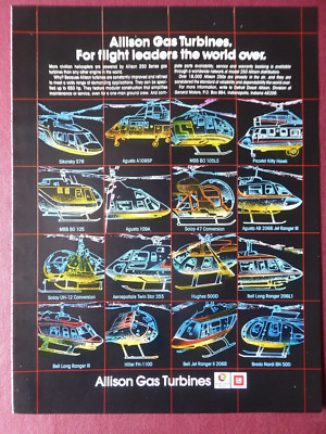 9/1982 PUB ALLISON 250 SERIE GAS TURBINE HELICOPTER BO 105 S76 GLOCKE ORIGINAL ANZEIGE