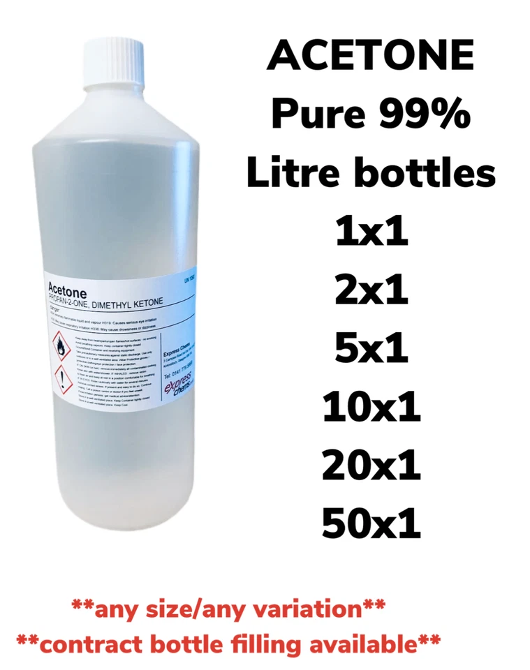 EXPRESS CHEMS ACETONE 99.5% PURE HIGH STRENGTH NAIL GEL POLISH REMOVER 35ml to 5 Litre (L)