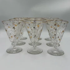 Vintage Libbey MCM Royal Fern Tulip Gold White Water Goblets Set of 9