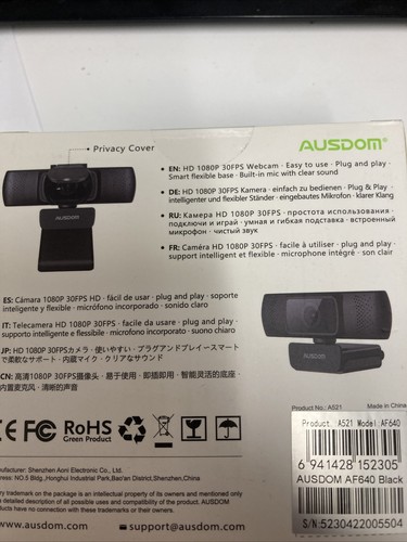 Autofocus 1080P Webcam Privacy Cover AUSDOM AF640 Full HD Business Web Cam - Picture 2 of 2