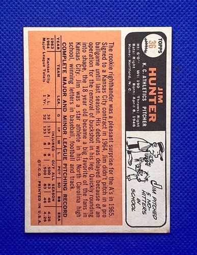 1966 Topps Jim Hunter #36 EX-MINT. RC65 - Picture 2 of 2