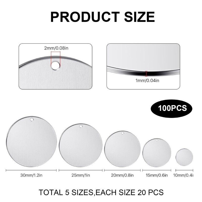 100 Pieces 10/15/20/25/30mm Stamping Blanks Engraving Blanks Round