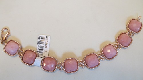 Vicenza Silver 14K Sterling Faceted Pink Opal Station Bracelet - Picture 2 of 2