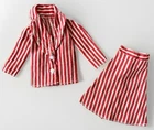 Vintage Barbie Doll Handmade Clone Red White Stripe Business Suit Skirt & Jacket
