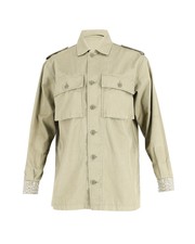 Saint Laurent Embellished Cuff Military Jacket In Light Khaki Cotton Intl
