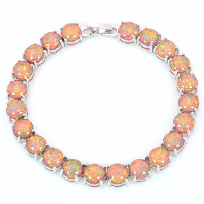 Vikoly Blue/White/Orange/Pink Round 925 Sterling Sliver Fire Opal Bracelet 18cm