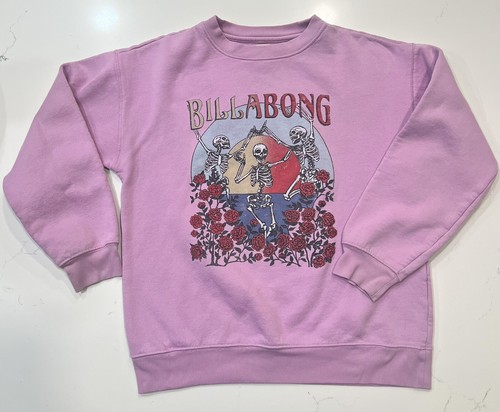 Billabong Youth Girls Crewneck Sweatshirt Sz Medium Pullover Skeletons Purple