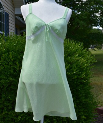 Laura Ashley nighty, babydoll, slip, lingerie, Green M