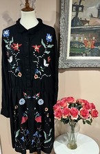 ASOS Embroidered Long Sleeve Boho Black Dress Size 24