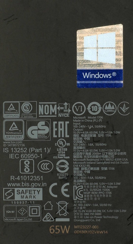 Genuine Microsoft Surface Pro Model 1706 Charger AC Adapter includes ...