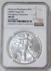 2020 (P) SILVER EAGLE EMERGENCY PRODUCTION NGC MS69 NEW BROWN LABEL