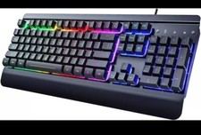 Dacoity Gaming Keyboard, 104 Keys All-Metal Panel, Rainbow LED Backlit Quiet, Up