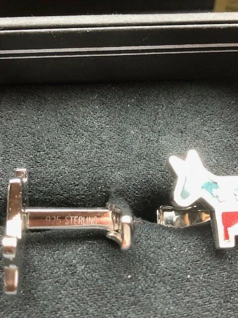 Gemelos del Partido Demócrata de plata de ley 925 nuevos en caja por Ravi Ratan Donkey EE. UU. Foto 3 de 4