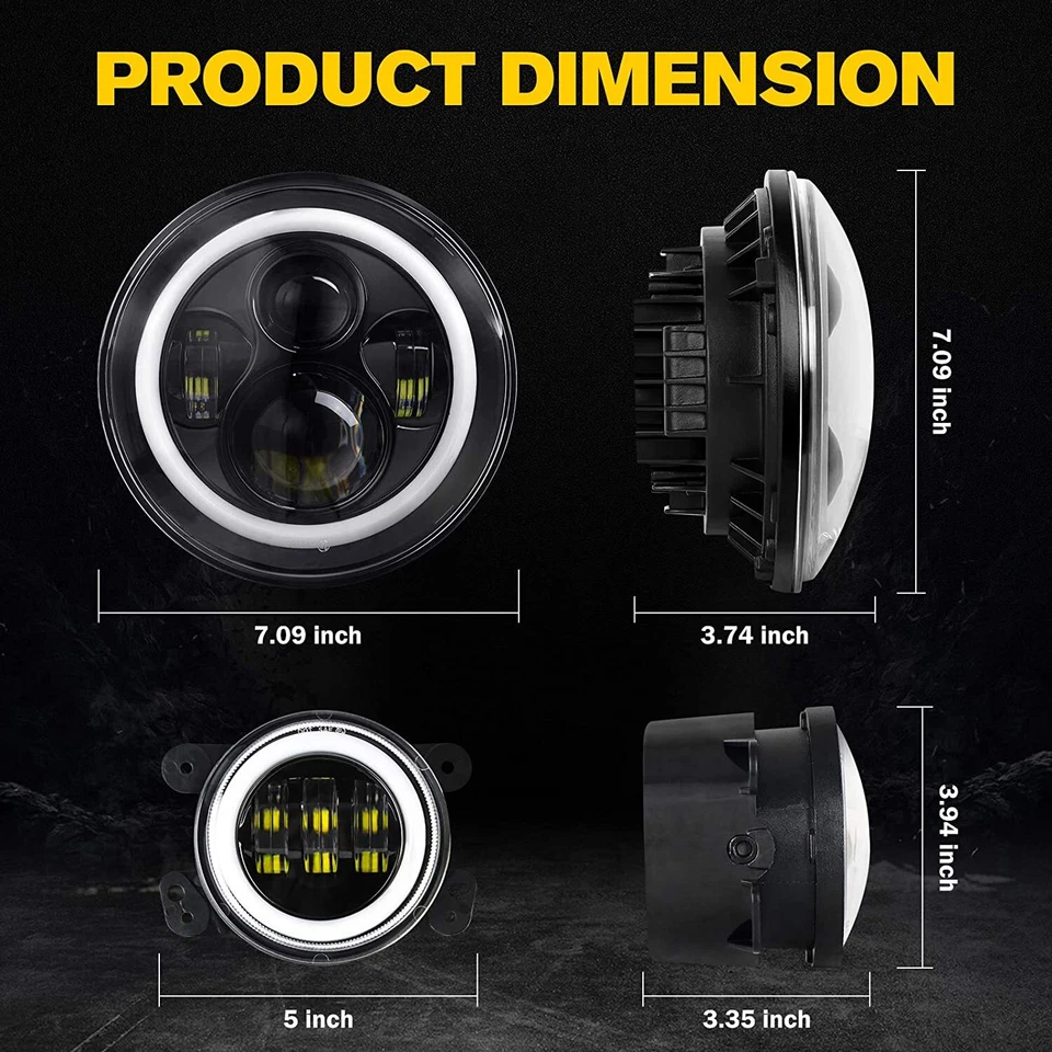 Faros LED de 7" DRL + luz antiniebla halo de 4" para Jeep Wrangler JK JKU 2007-2017 Foto 3 de 4