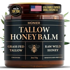 Tallow and Honey Balm for Face, Beef Tallow for Skin, Moisturizer with 100% O...