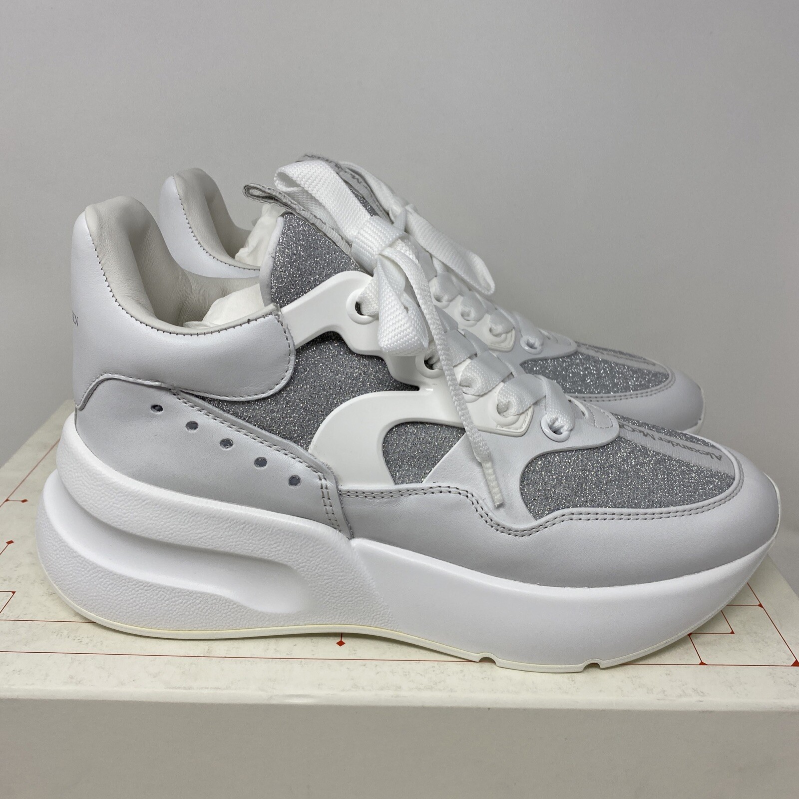Alexander McQueen Oversized Runner White Silver Women's Sneakers Size 38  EU/8 US | eBay