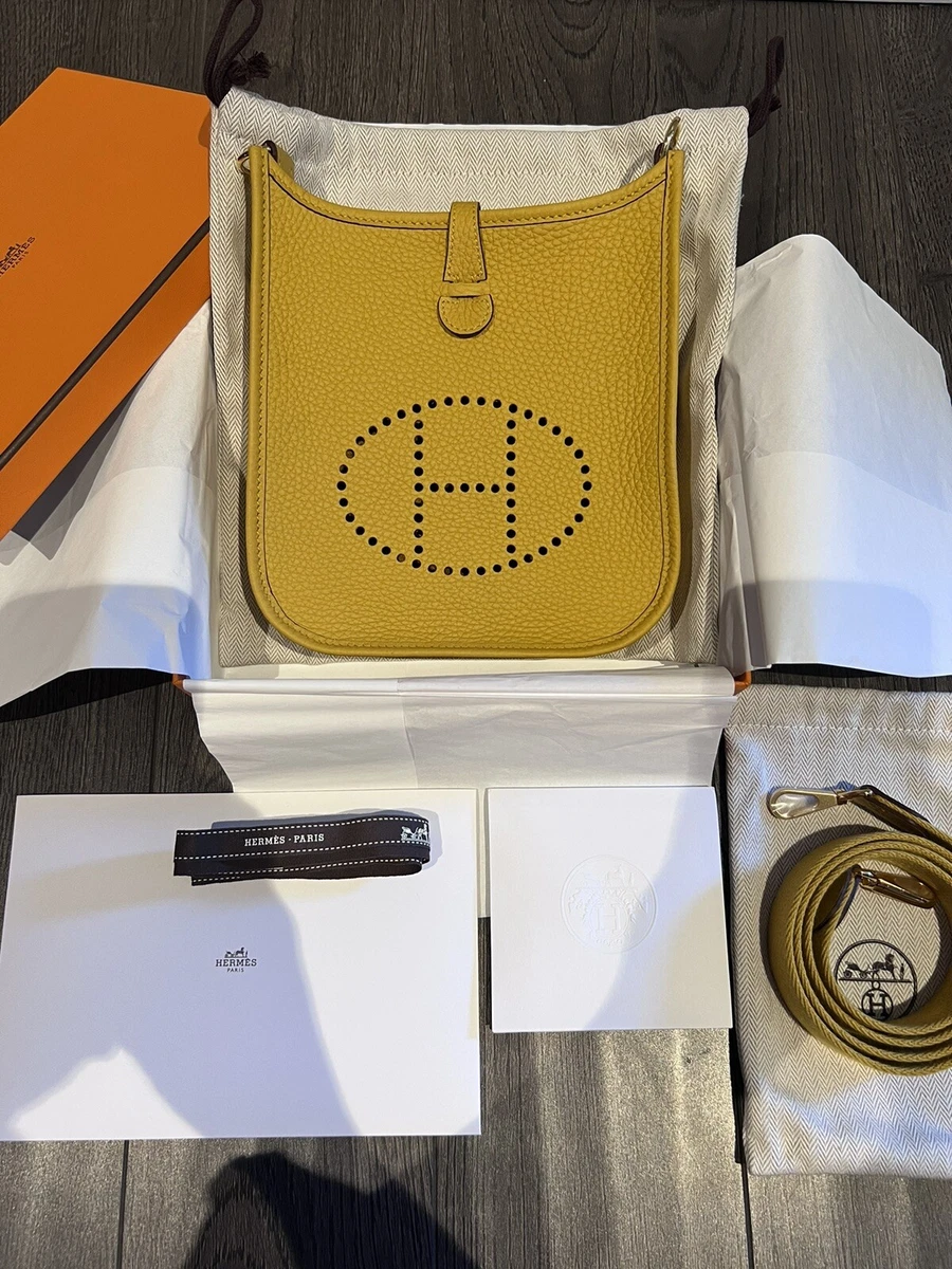 Brand New Hermes Mini Evelyne Clemence Taurillon Bag in Jaune