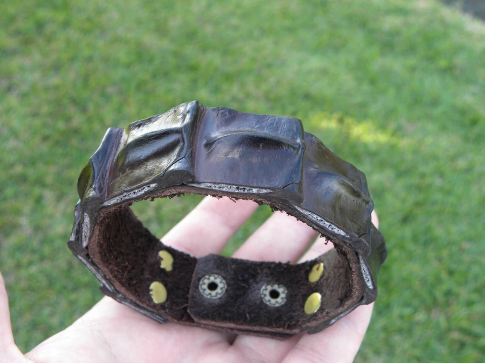 Браслет манжеты подлинный аллигатор крокодила рога бизона кожи коричневый 7,5 размер - Изображение 4 из 4