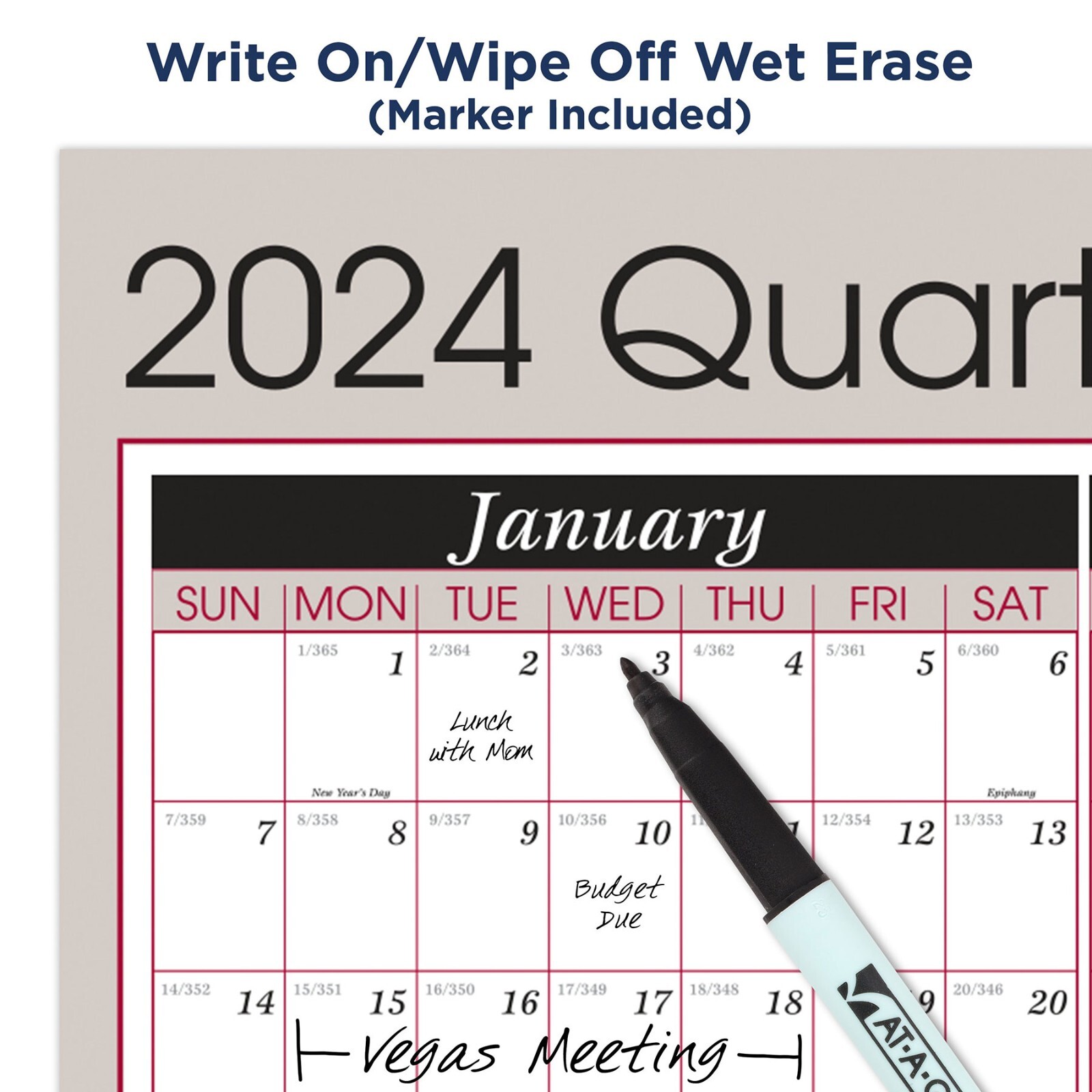 2024 Quarterly A123 AtAGlance Dry Erase Wall Calendar, 24 x 36