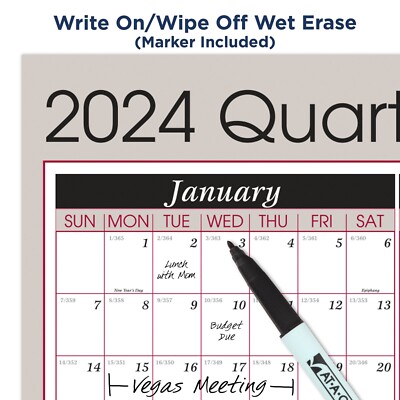 2024 Quarterly A123 At-A-Glance Dry Erase Wall Calendar, 24 x 36" | eBay