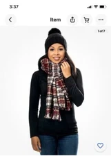 Emanuel Geraldo Ladies' Scarf and Beanie Set, Faux Fur Pom Soft & Cozy