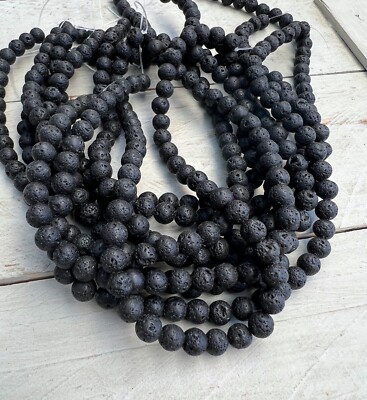 47 Stück Lavasteinperlen Perlen Beads Strang Lava rund 8mm schwarz DIY NEU