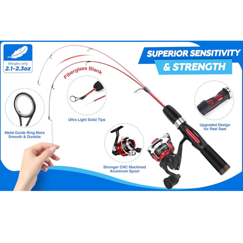 2 Piece 28" Spinning Ice Fishing Rod Medium Power Fishing Rod and Reel Combo - Picture 7 of 10
