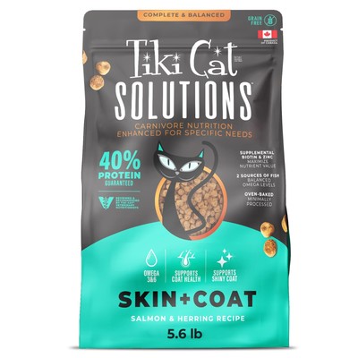 Tiki Cat Solutions Dry Cat Food, Skin & Coat, Salmon & Herring, 5.6 lbs. Bag
