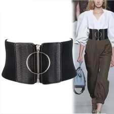 Women's Faux Leather Zipper Waist Belt Wide Elastic Waistband Corset Cinch Belts