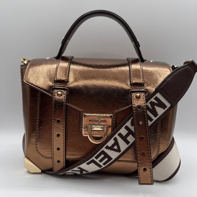 Michael Kors Manhattan Medium Top Handle School Satchel Metallic Mocha Crossbody