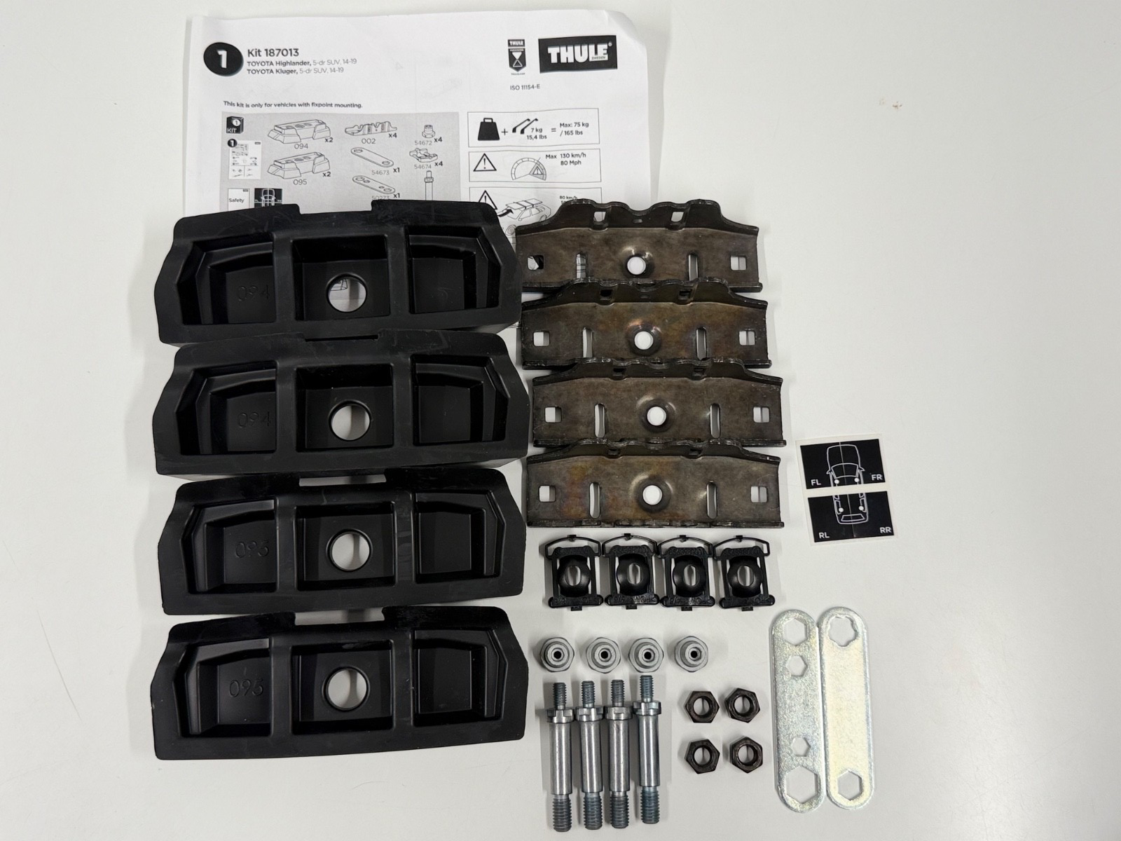 THULE FITTING KIT 7013 used no box fits TOYOTA Highlander, 5-dr SUV, 14-19